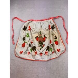 Vintage Cannon Terry Cloth Half Apron Fruit Grapes Leaves Retro Kitchen White